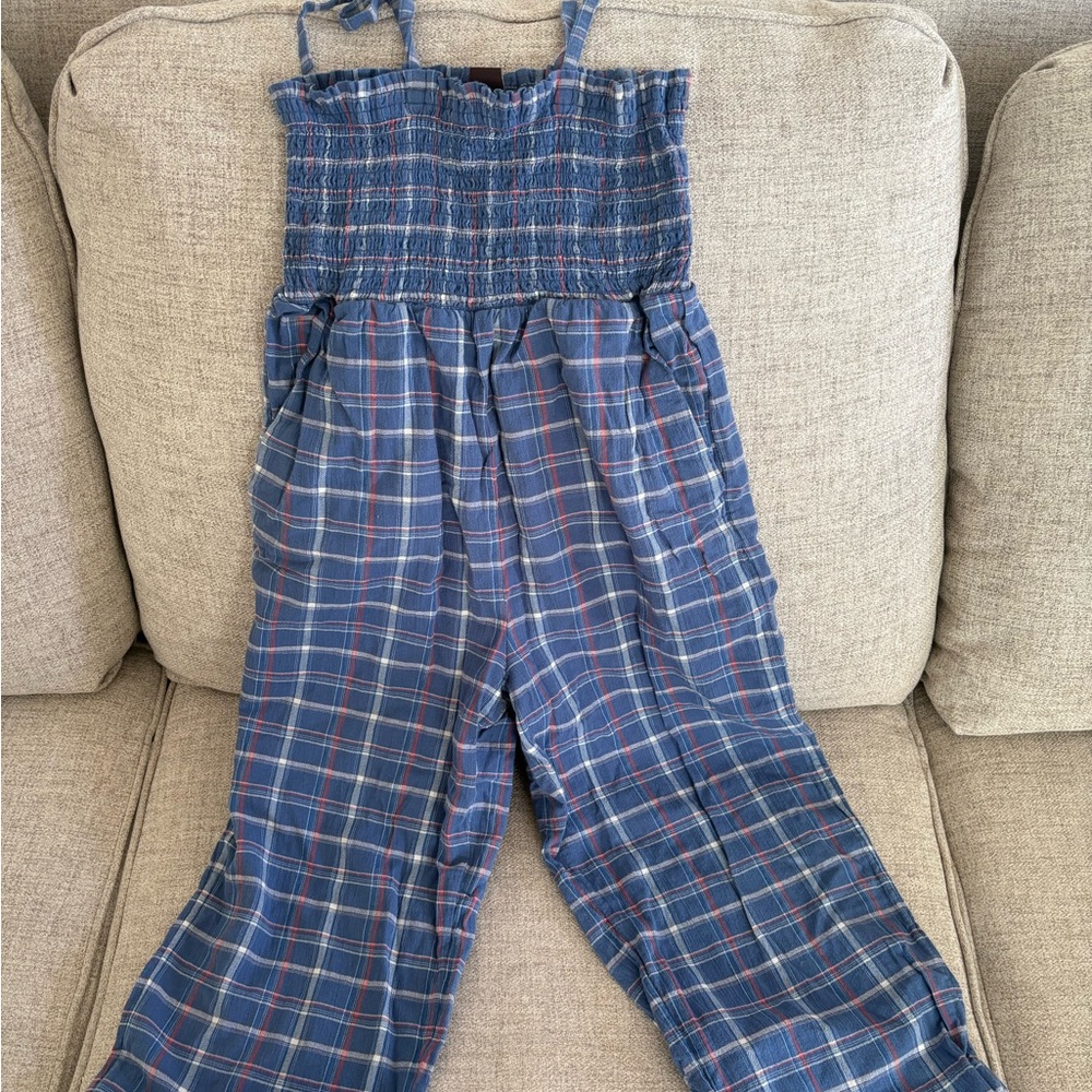 Tea Collection Blue Plaid Jumpsuit